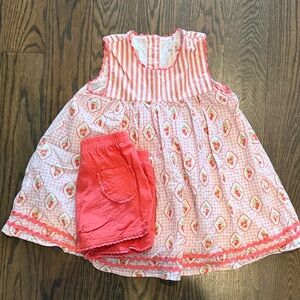 Love & Grow Strawberries Pink, White Sleeveless Dress with Shorts